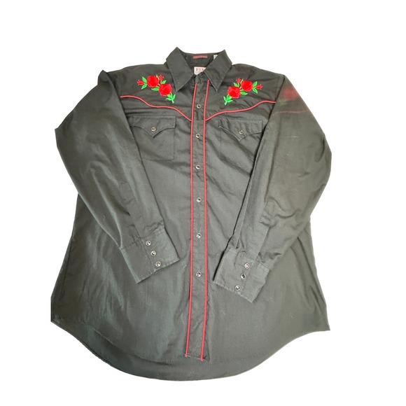 Ely Diamond Other - VTG Ely Diamond Western Shirt Black American Rose Embroidered Snap Size Large